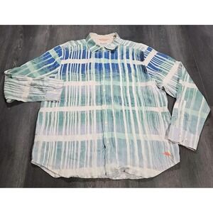 Tommy Bahama 100% Linen Shirt Men L Blue Striped Beach Preppy Boating Yachting
